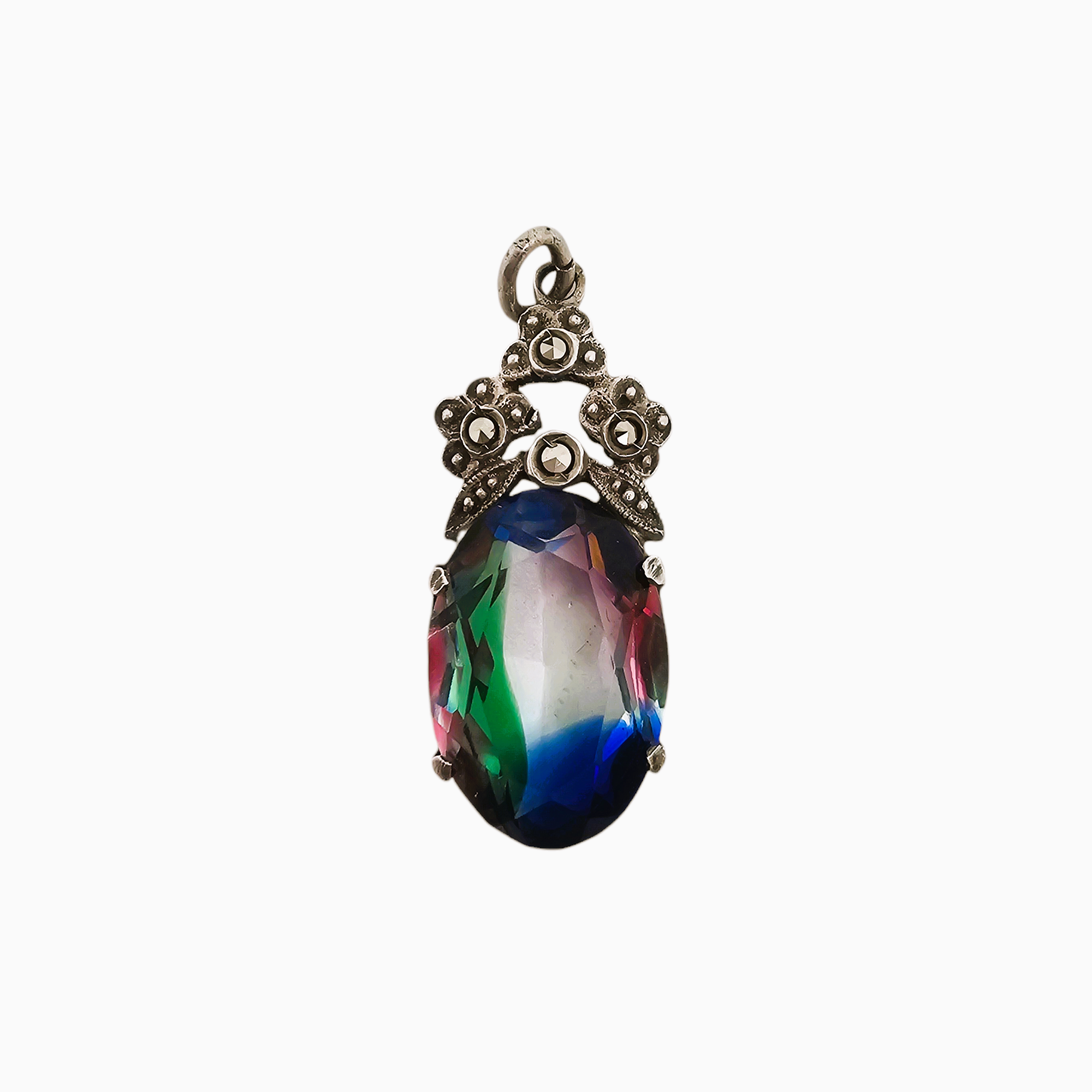 Pendentif Art déco en argent 830 serti d'une pierre du Rhin et de marc ...