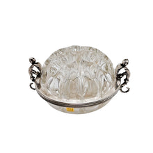 Load image into Gallery viewer, Pique-fleurs vase VMC Reims en verre moulé-pressé et métal argenté à angelots – France, vers 1930-1950 Le Charme des Violettes - Brocante en ligne
