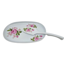 Charger l&#39;image dans la galerie, Limoges, Maison de la Porcelaine, Rose XVIIIè, Plat à gâteau et sa pelle vintage en porcelaine aux roses

