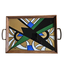 Afbeelding in Gallery-weergave laden, Plateau Art déco signé Polma en verre peint et bois, années 1920-1930
