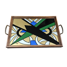 Afbeelding in Gallery-weergave laden, Plateau Art déco signé Polma en verre peint et bois, années 1920-1930
