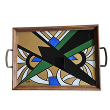 Afbeelding in Gallery-weergave laden, Plateau Art déco signé Polma en verre peint et bois, années 1920-1930
