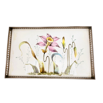 Plateau en céramique peinte à la main aux fleurs stylisées, années 1950 Le Charme des Violettes - Brocante en ligne