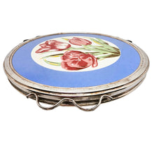 Charger l'image dans la galerie, Plat à gâteau tournant Art déco aux tulipes – fond bleu ciel, vers 1930-1940 Le Charme des Violettes - Brocante en ligne
