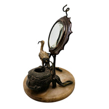 Charger l'image dans la galerie, Porte-montre encrier en bronze de Vienne à l’ibis – albâtre et miroir biseauté, vers 1900 Le Charme des Violettes - Brocante en ligne

