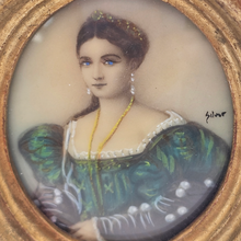 Load image into Gallery viewer, Miniature sur ivoire, portrait d&#39;une élégante, XIXe
