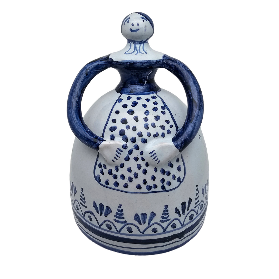 Potiche naïve vintage en céramique espagnole blanche et bleue