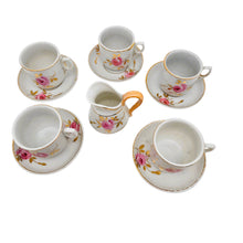 Charger l'image dans la galerie, Petit service à poupée en porcelaine décor roses et dorure – 11 pièces Le Charme des Violettes - Brocante en ligne
