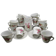 Load image into Gallery viewer, Service  à café ou à chocolat Art nouveau en porcelaine blanche fleurie de petites roses pour 12 personnes, années 1900
