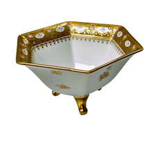 Load image into Gallery viewer, Sèvres (in the taste of). White porcelain tripod cup bordered with a gold frieze and small roses
