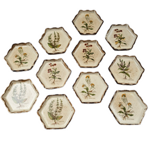Load image into Gallery viewer, Vintage Florentine painted wood coasters, medicinal herbs series, 1970s
