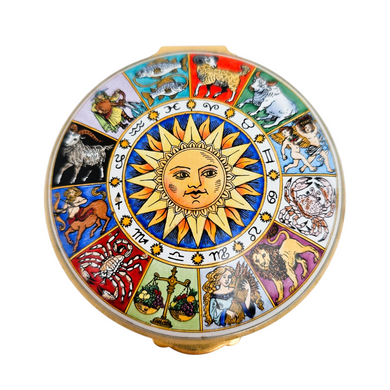 Staffordshire Enamels, Boîte en porcelaine émaillée « Zodiaque », années 1970-1980 Le Charme des Violettes - Brocante en ligne
