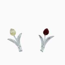 Afbeelding in Gallery-weergave laden, Swarovski. Duo de tulipes miniatures rouge et jaune vintage en cristal taillé

