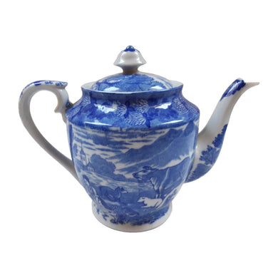 Théière en porcelaine anglaise  ancienne blanche et bleue Le charme des violettes - Brocante en ligne