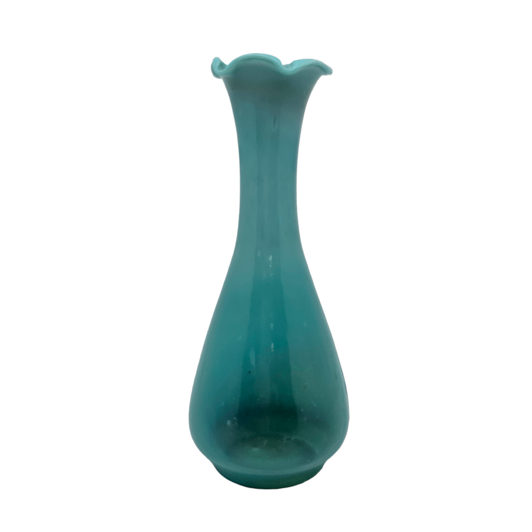 Vase corolle vintage en verre opalin turquoise