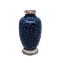 Charger l'image dans la galerie, Petit vase soliflore émaillé bleu moucheté, monture en métal argenté, inspiration Sèvres, Europe centrale vers 1930 Le Charme des Violettes - Brocante en ligne
