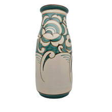 Afbeelding in Gallery-weergave laden, Vase Art déco en grès, décor fleurs turquoises, années 1920-1930
