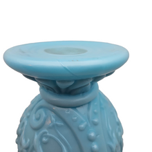 Load image into Gallery viewer, Portieux Vallerysthal 19th century. Turquoise opaline glass vase with ram heads and arabesques
