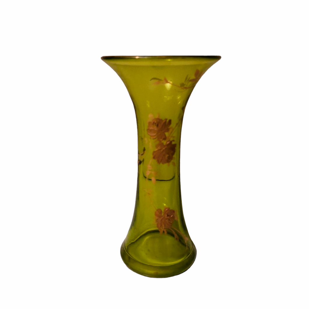 Green soliflore vase with vintage golden decoration