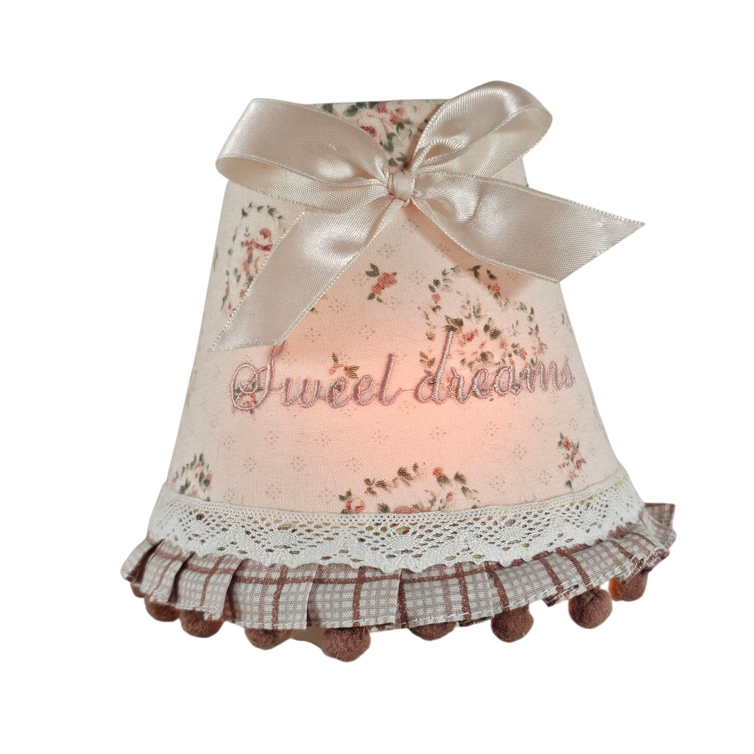 Veilleuse électrique vintage avec abat-jour en tissu fleuri brodé 