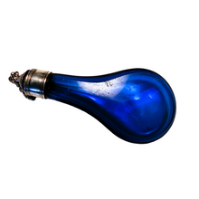 Load image into Gallery viewer, Drop-shaped blue cut crystal salt bottle, with its silver cap, 19th century
