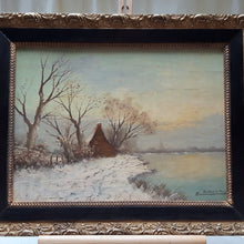 Charger l&#39;image dans la galerie, Huile sur panneau signée : Paysage sous la neige
