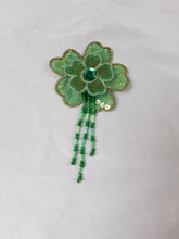 Load image into Gallery viewer, Vintage flower brooch in embroidered green tulle and pearls

