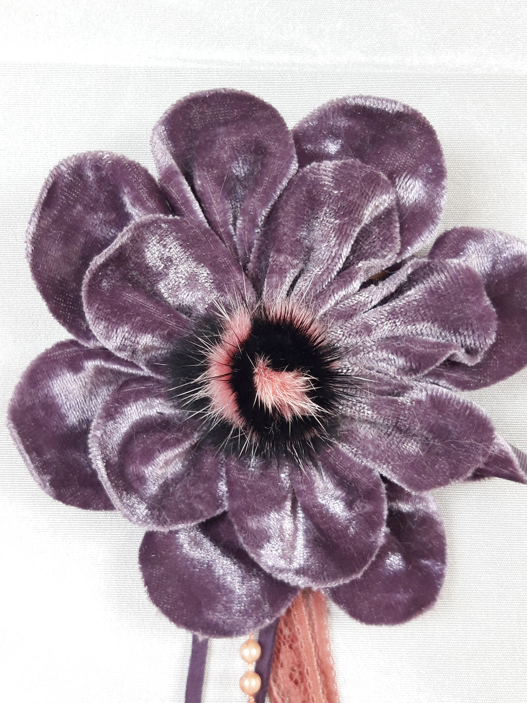 Vintage purple velvet flower brooch