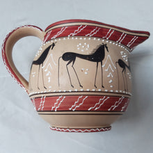 Load image into Gallery viewer, Deruta signed. Vintage ceramic carafe decorated with stylized horses. Italy.
