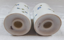 Charger l&#39;image dans la galerie, Ensemble sel et poivre vintage en porcelaine blanche à petites fleurs bleues
