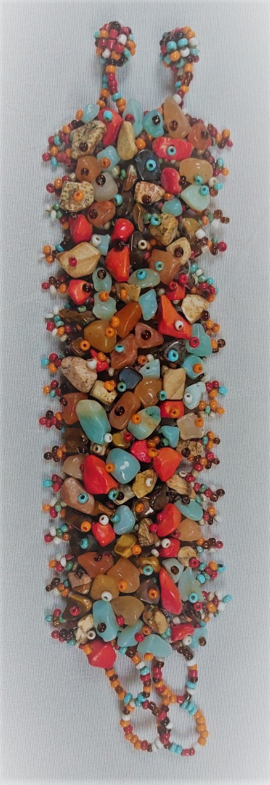 Bracelet vintage tressé en pierres et perles multicolores