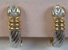 Load image into Gallery viewer, Vintage clip earrings in silver and gold metal with rhinestones
