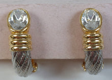 Load image into Gallery viewer, Vintage clip earrings in silver and gold metal with rhinestones
