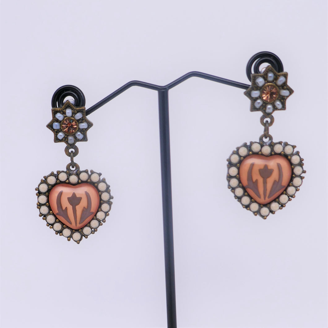 Boucles d'oreilles vintage à pendentifs, avec perles et émail