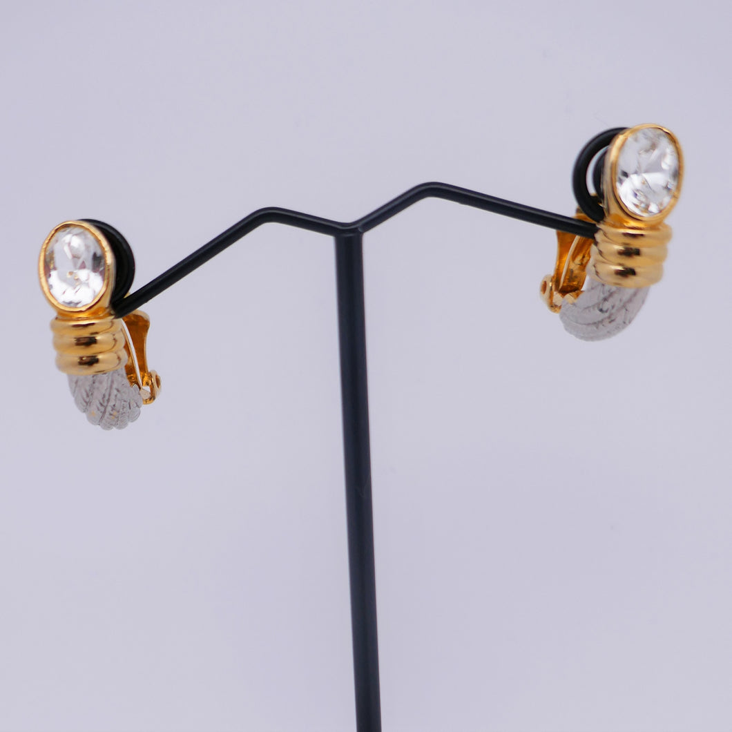 Boucles d'oreilles clips vintage en métal argenté et doré avec strass