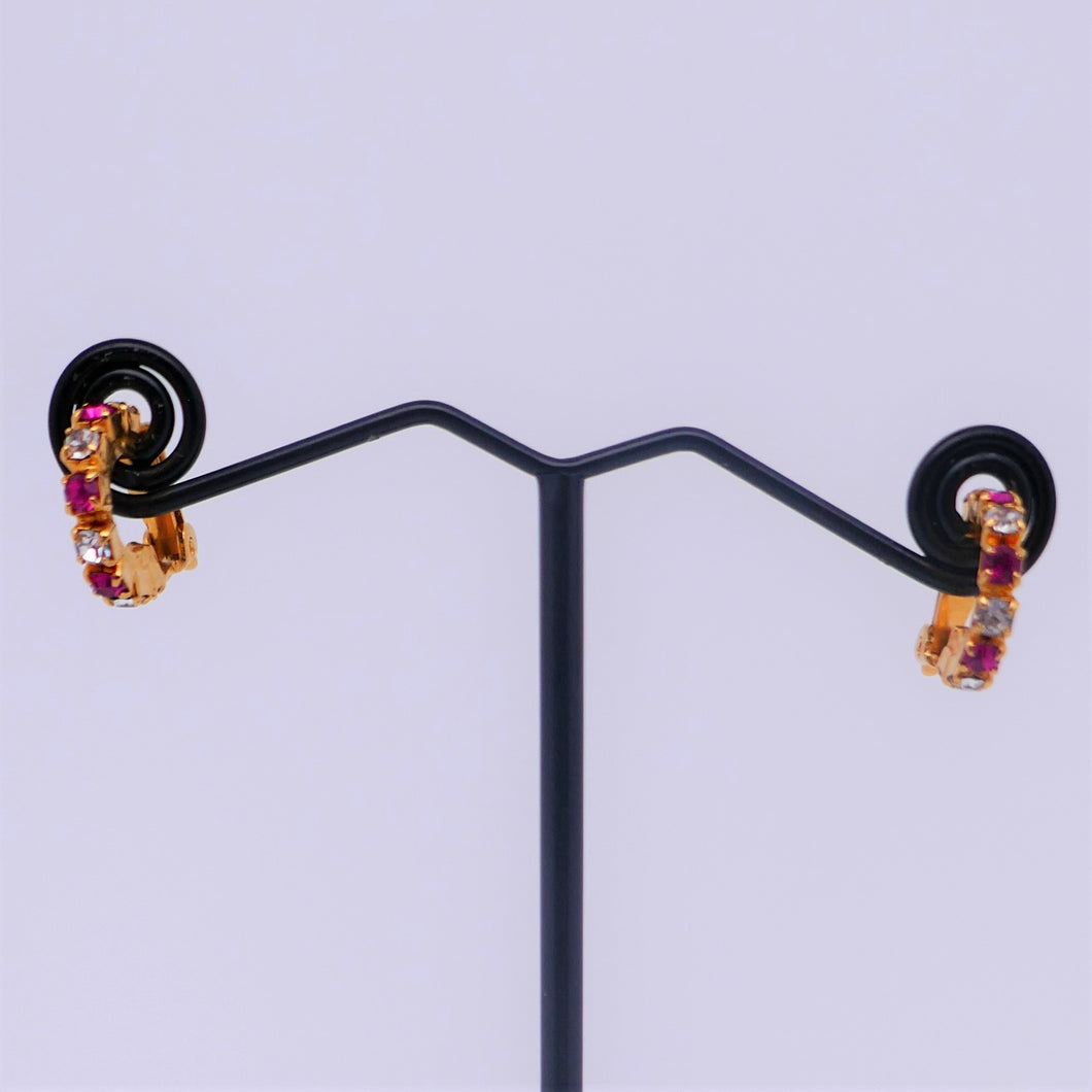 Boucles d'oreilles clips vintage en strass roses et blancs
