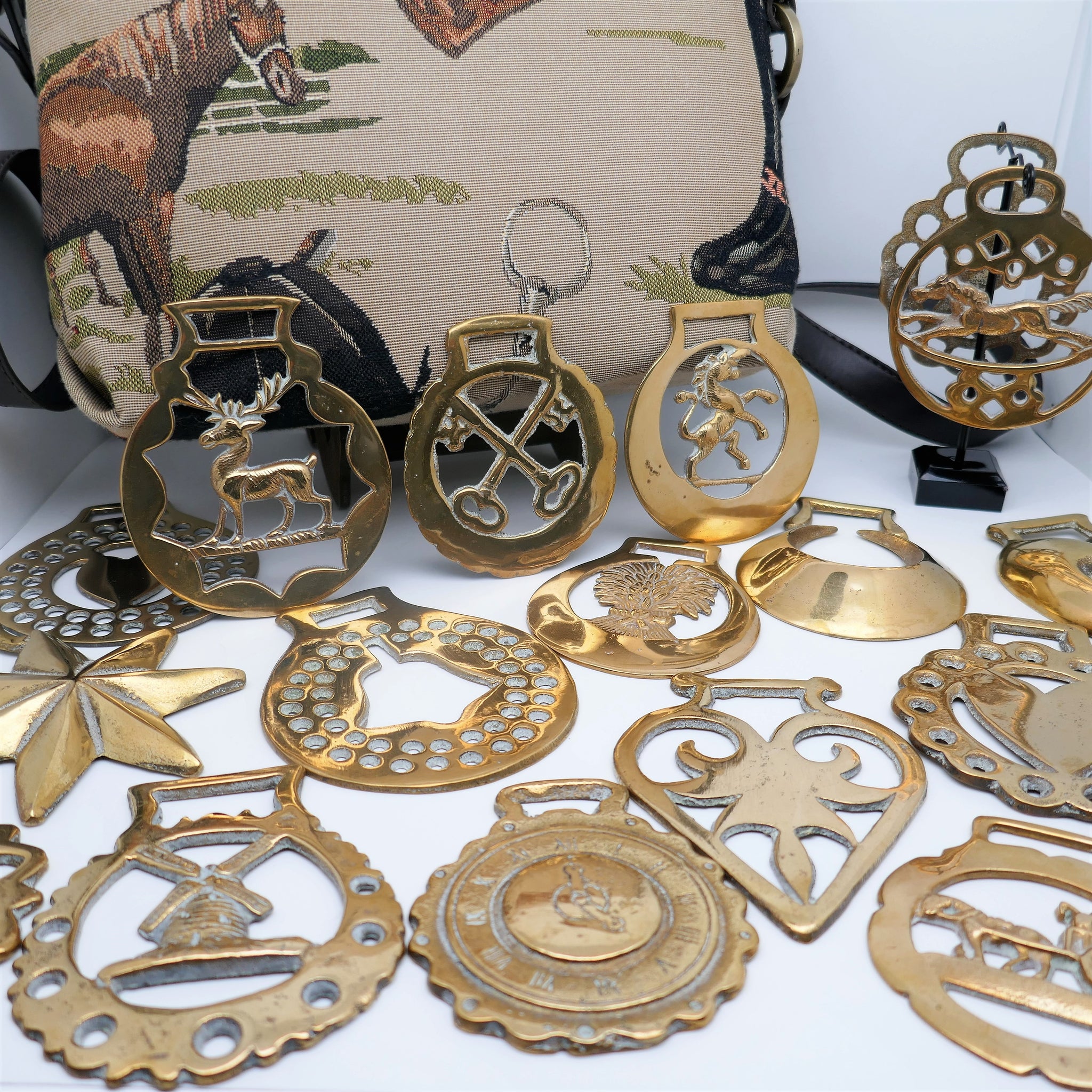 Collection of 18 Horse Fathoms medallions in vintage golden