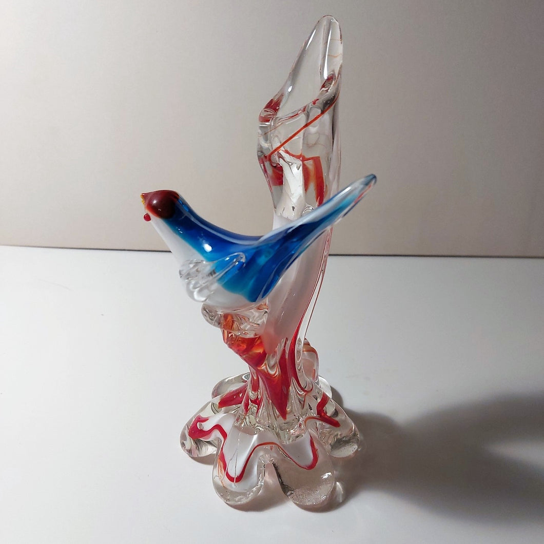 Vase à l'oiseau en verre soufflé vintage